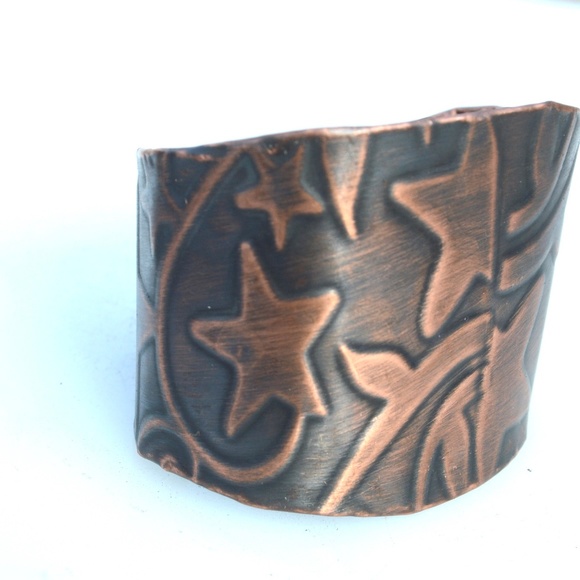 Solid Copper Stars Wide Cuff Bracelet Boho Rustic Star Handmade Bohemian Custom - Picture 7 of 10